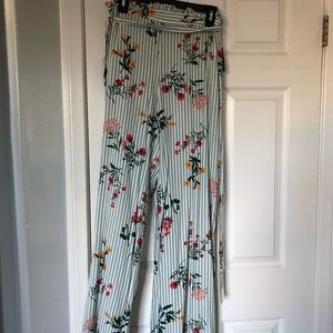 Flowy striped floral high waisted pants